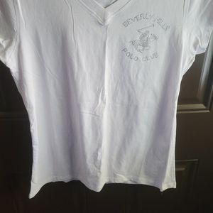 Beverly Hills Polo Club White women's Medium v neck t shirt nwot